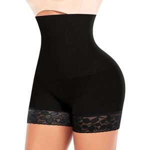 Werena Tummy Control Shapewear Shorts Seamless High Waist Lace Trim Black L